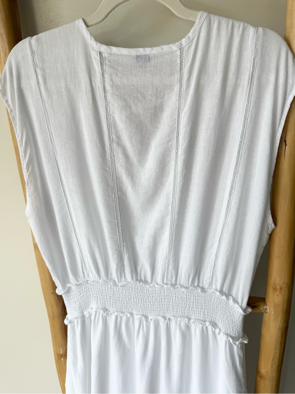 Rails Anthropologie Ashlyn Cool White Linen Sleeveless Tie Collar Midi Dress L - Picture 12 of 16